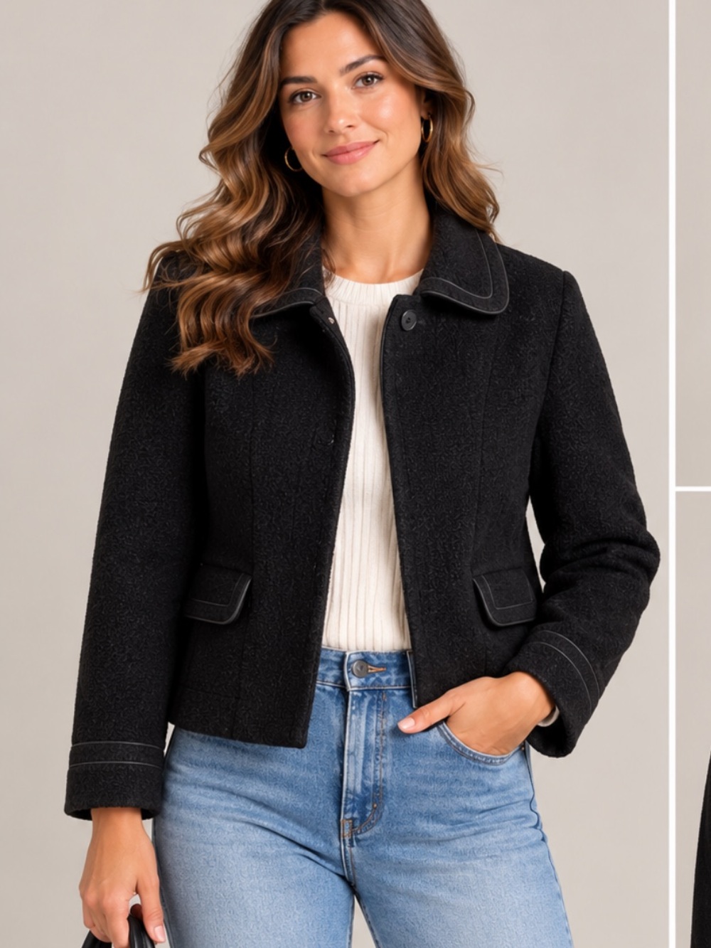 Boden tweedBlack Collared wool Jacket size 8 office career